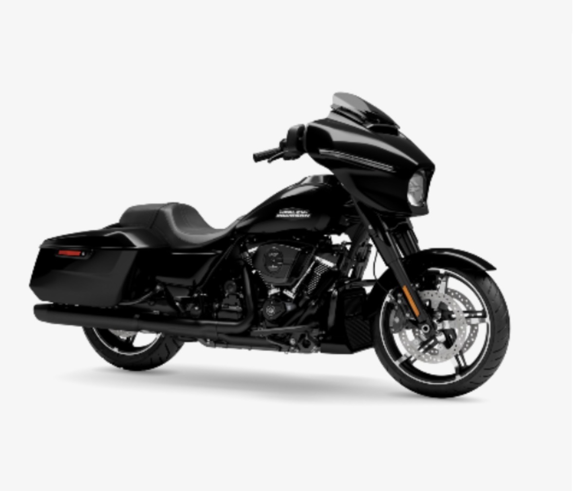 Schwarze Harley-Davidson von der rechten Seite